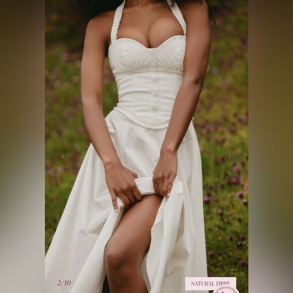 NWT House of CB GEORGIE White Stretch Cotton Halter Neck Midi Dress - Picture 2 of 7